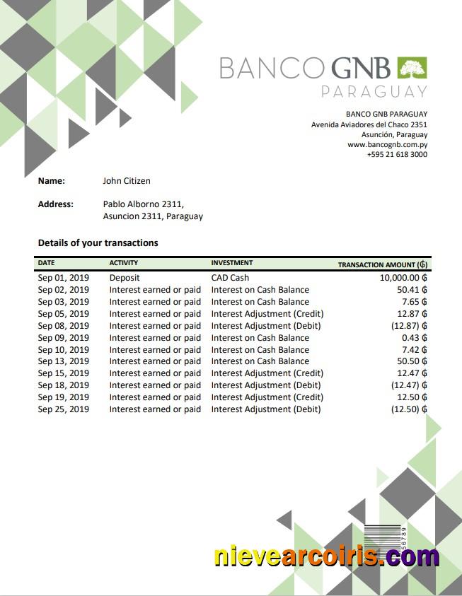 Paraguay Banco Continental S.A.E.C.A. bank statement -